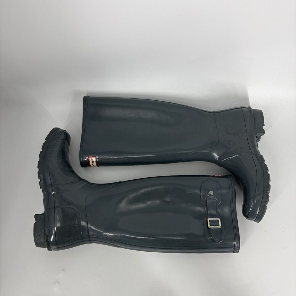 Hunter Original Tall Gloss Rain Boots 9 US Womens Gray Waterproof Rubber Wellies - Picture 4 of 8